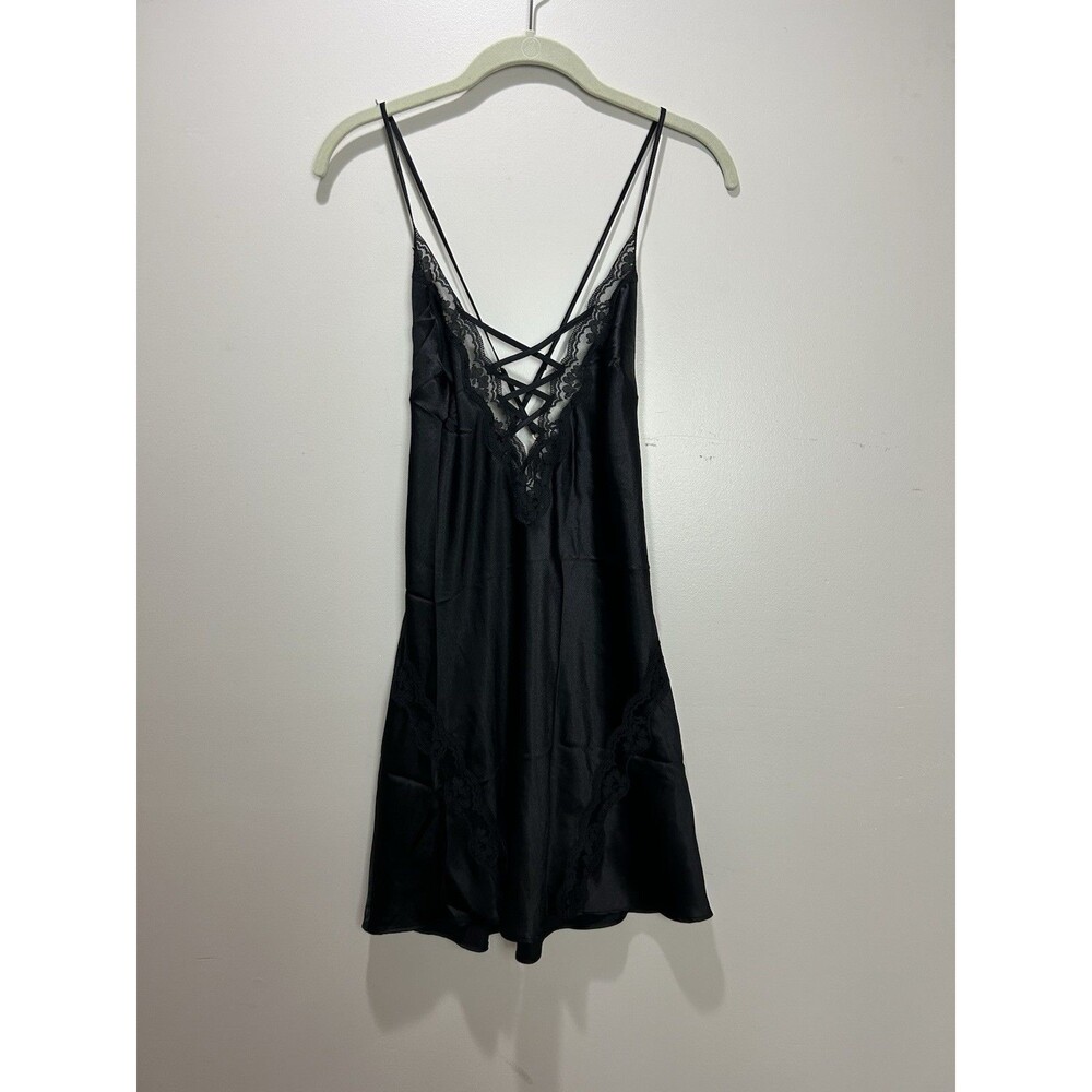 Victoria’s Secret Black Satin Lace Slip Dress Size XS Mini Whimsygoth